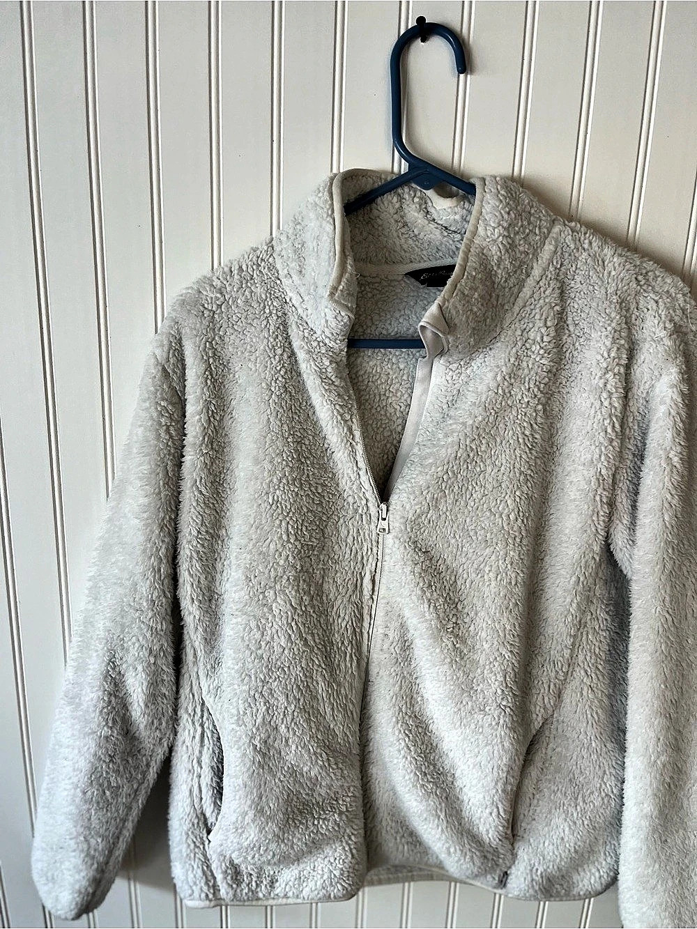 Beyond Yoga Teddy Fleece Zip Jacket White Large Like New